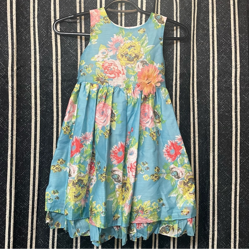 Pippa & Julie Floral Dress in Blue with Pink Accents